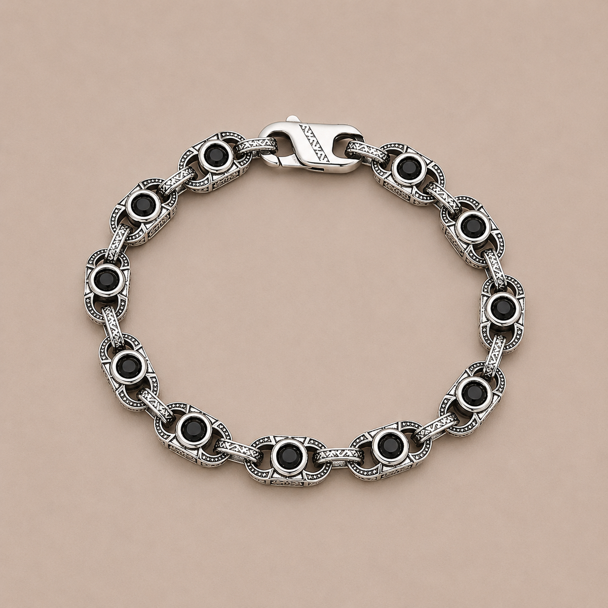 MÜSIO Noir Relic Black Stone Silver Bracelet