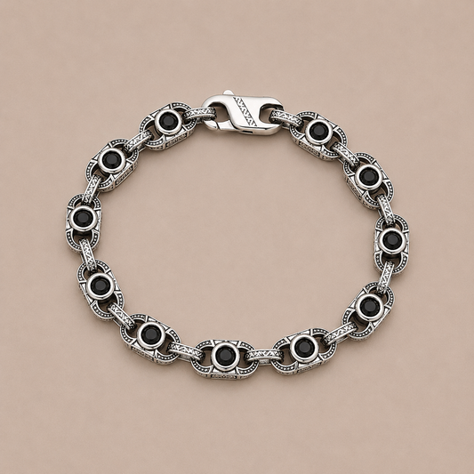 MÜSIO Noir Relic Black Stone Silver Bracelet