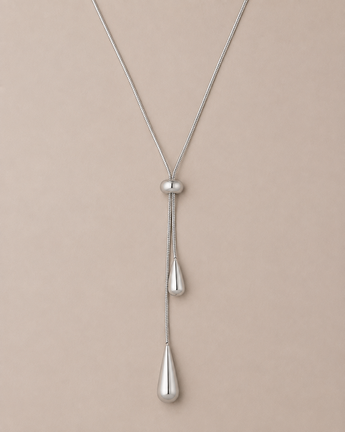Silver Drop Lariat Necklace