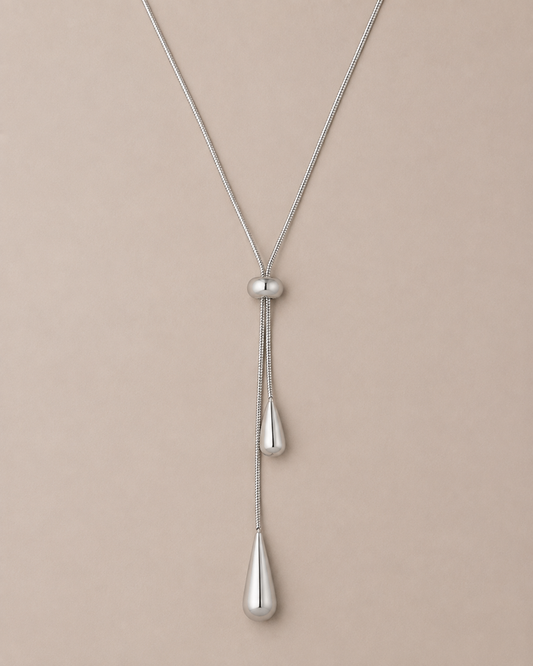 Silver Drop Lariat Necklace