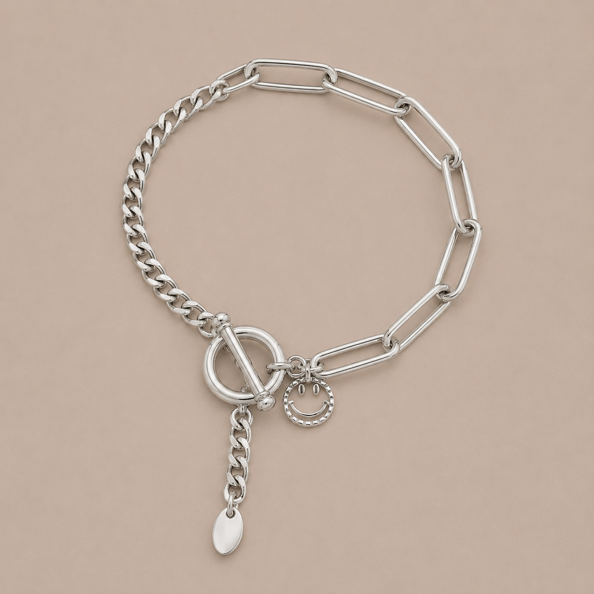Silver Smiley Toggle Bracelet