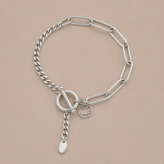 Silver Smiley Toggle Bracelet