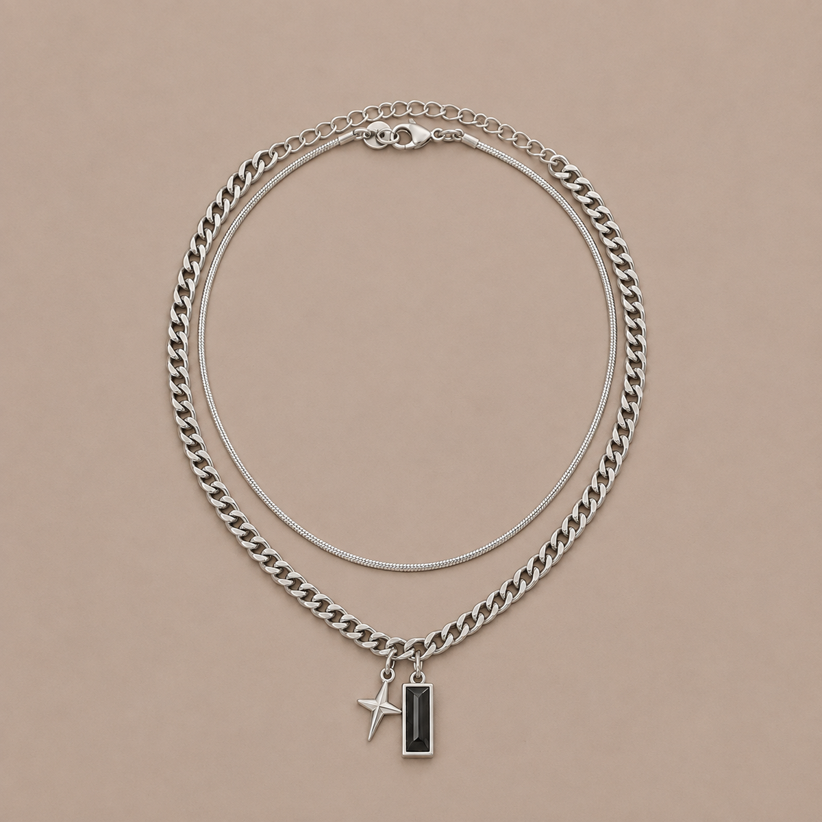Midnight Star Stainless Steel Layered Pendant Necklace