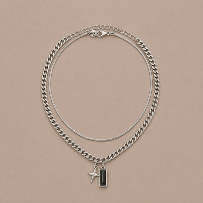 Midnight Star Stainless Steel Layered Pendant Necklace