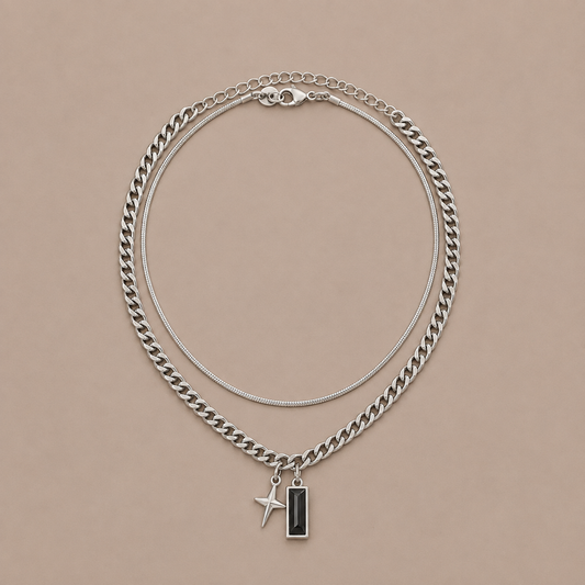 Midnight Star Stainless Steel Layered Pendant Necklace