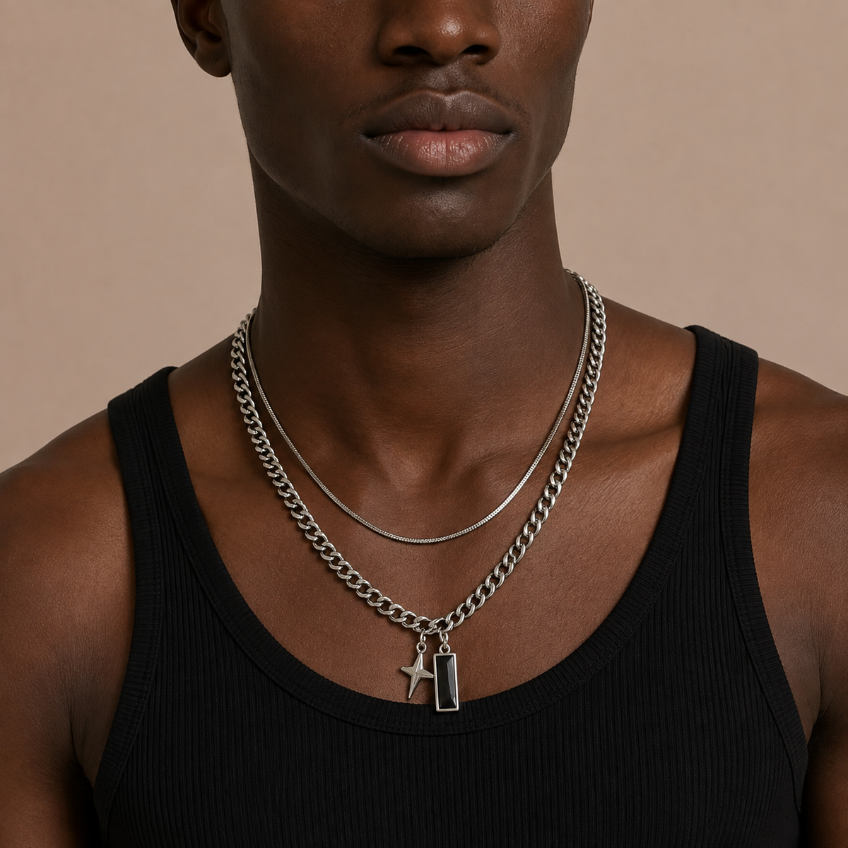 Midnight Star Stainless Steel Layered Pendant Necklace
