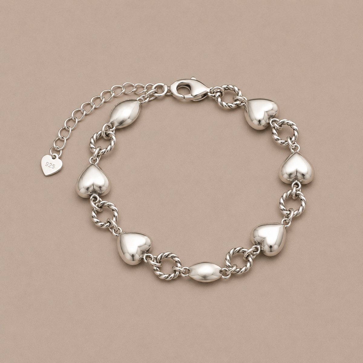 Chain of Love 925 Sterling Silver Heart Bracelet