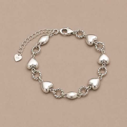 Chain of Love 925 Sterling Silver Heart Bracelet
