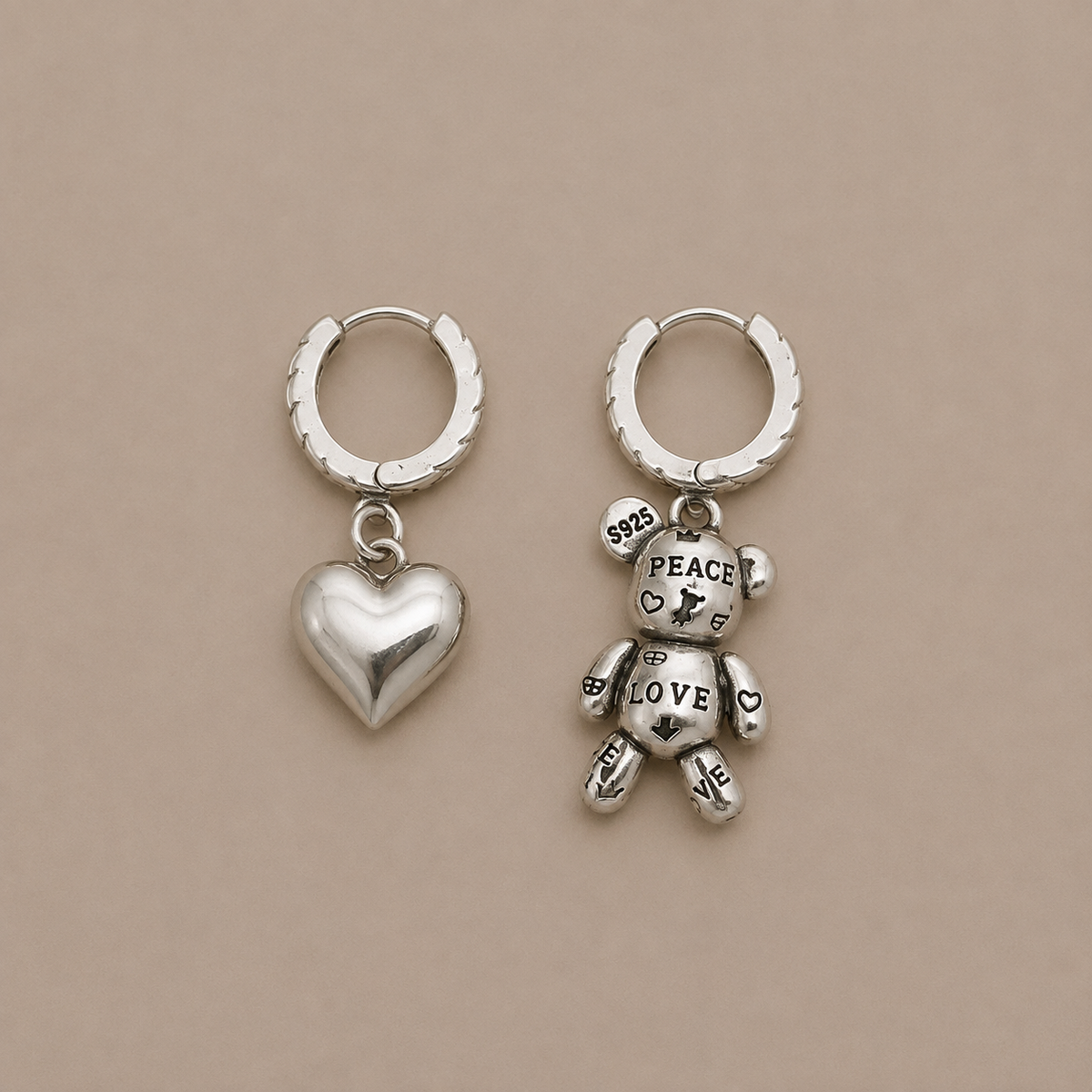 Peace & Love Sterling Silver Charm Earrings
