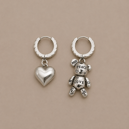 Peace & Love Sterling Silver Charm Earrings