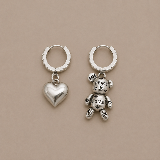 Peace & Love Sterling Silver Charm Earrings