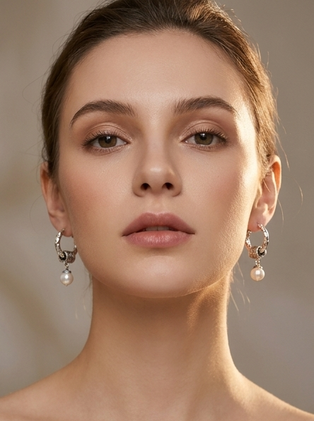 Pearl Charm Silver Hoops