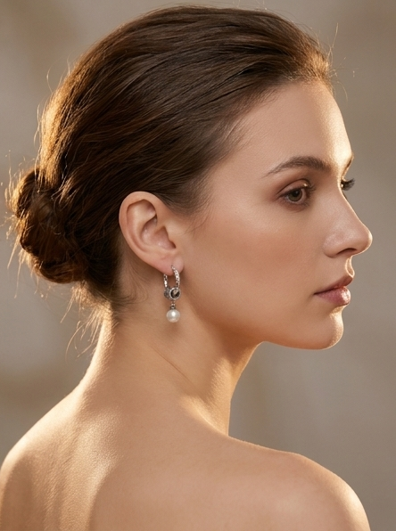 Pearl Charm Silver Hoops