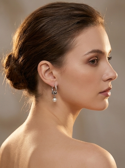 Pearl Charm Silver Hoops
