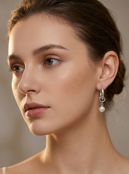 Pearl Charm Silver Hoops